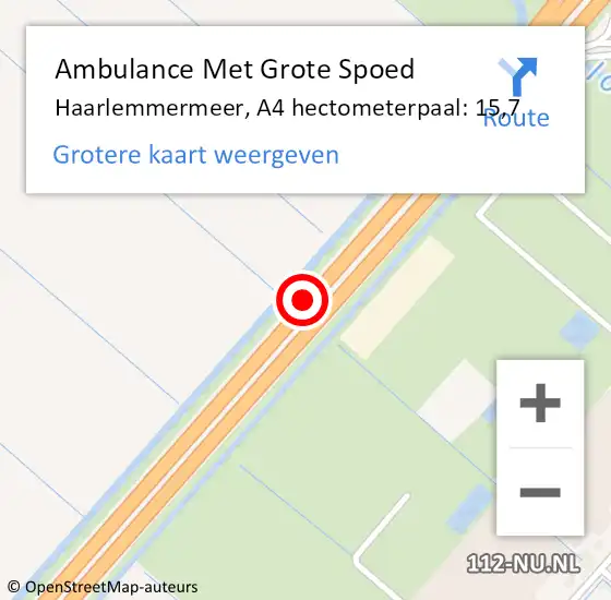 Locatie op kaart van de 112 melding: Ambulance Met Grote Spoed Naar Haarlemmermeer, A4 hectometerpaal: 15,7 op 10 juni 2024 17:44