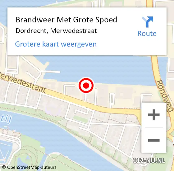 Locatie op kaart van de 112 melding: Brandweer Met Grote Spoed Naar Dordrecht, Merwedestraat op 10 juni 2024 17:46