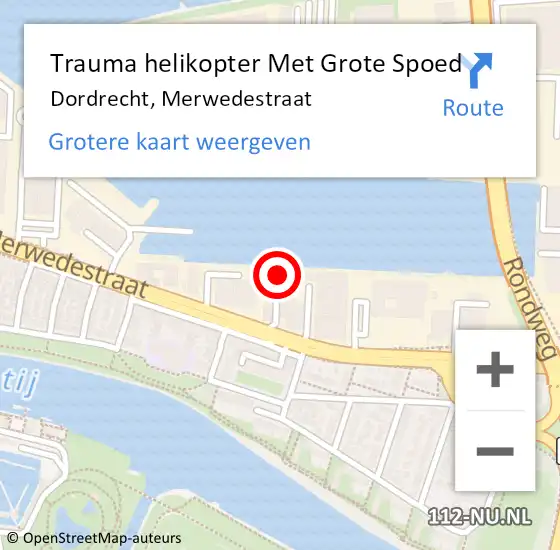Locatie op kaart van de 112 melding: Trauma helikopter Met Grote Spoed Naar Dordrecht, Merwedestraat op 10 juni 2024 17:48
