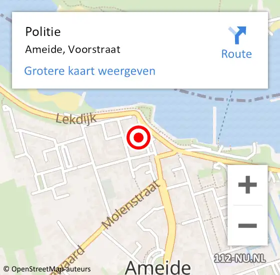 Locatie op kaart van de 112 melding: Politie Ameide, Voorstraat op 10 juni 2024 18:08