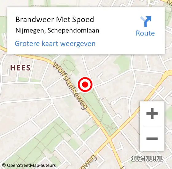 Locatie op kaart van de 112 melding: Brandweer Met Spoed Naar Nijmegen, Schependomlaan op 10 juni 2024 18:13