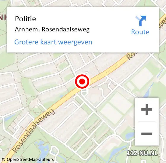 Locatie op kaart van de 112 melding: Politie Arnhem, Rosendaalseweg op 10 juni 2024 18:21