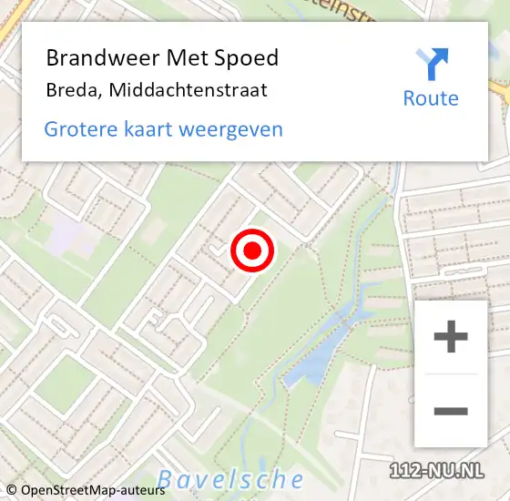 Locatie op kaart van de 112 melding: Brandweer Met Spoed Naar Breda, Middachtenstraat op 10 juni 2024 18:27