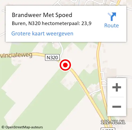 Locatie op kaart van de 112 melding: Brandweer Met Spoed Naar Buren, N320 hectometerpaal: 23,9 op 10 juni 2024 18:29