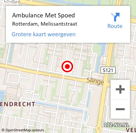 Locatie op kaart van de 112 melding: Ambulance Met Spoed Naar Rotterdam, Melissantstraat op 10 juni 2024 18:47