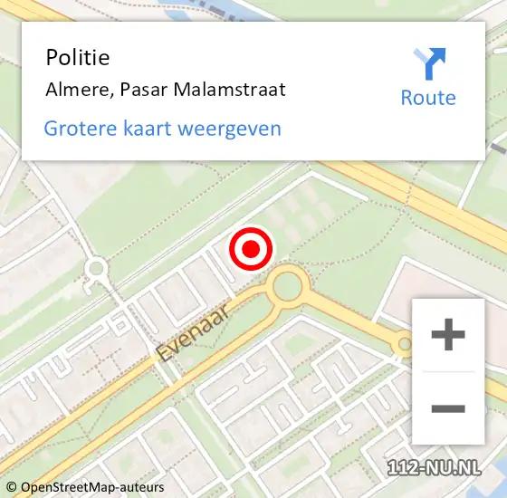 Locatie op kaart van de 112 melding: Politie Almere, Pasar Malamstraat op 10 juni 2024 18:51