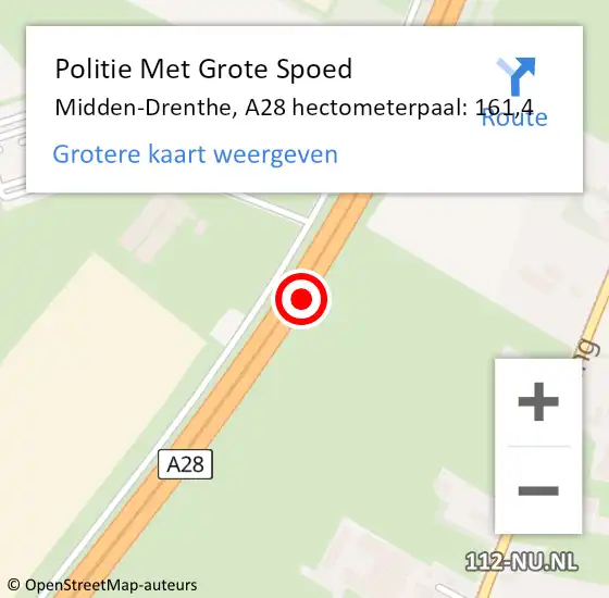 Locatie op kaart van de 112 melding: Politie Met Grote Spoed Naar Midden-Drenthe, A28 hectometerpaal: 161,4 op 10 juni 2024 19:05