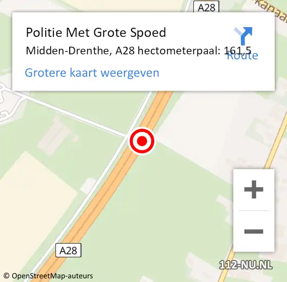 Locatie op kaart van de 112 melding: Politie Met Grote Spoed Naar Midden-Drenthe, A28 hectometerpaal: 161,5 op 10 juni 2024 19:06