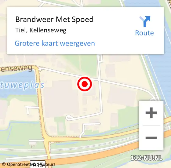 Locatie op kaart van de 112 melding: Brandweer Met Spoed Naar Tiel, Kellenseweg op 10 juni 2024 19:08