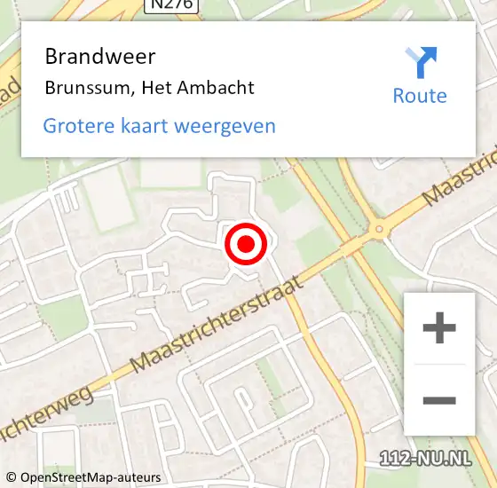 Locatie op kaart van de 112 melding: Brandweer Brunssum, Het Ambacht op 9 oktober 2014 04:37