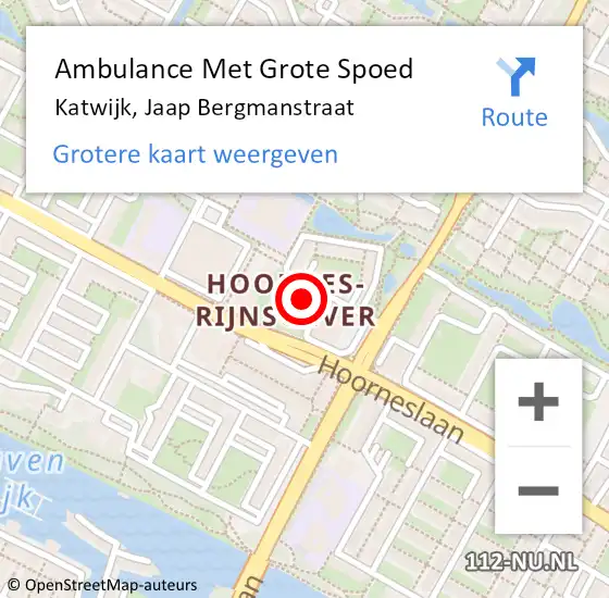 Locatie op kaart van de 112 melding: Ambulance Met Grote Spoed Naar Katwijk, Jaap Bergmanstraat op 10 juni 2024 19:31