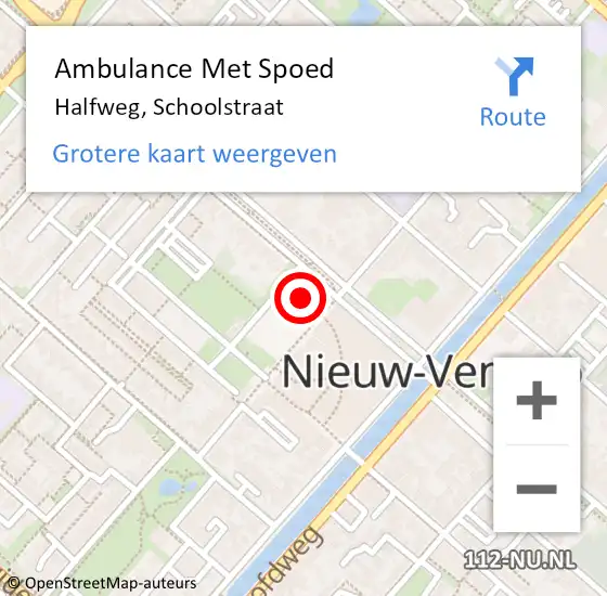 Locatie op kaart van de 112 melding: Ambulance Met Spoed Naar Halfweg, Schoolstraat op 10 juni 2024 19:45