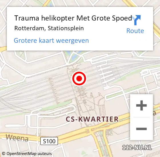 Locatie op kaart van de 112 melding: Trauma helikopter Met Grote Spoed Naar Rotterdam, Stationsplein op 10 juni 2024 19:50