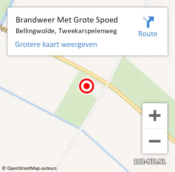 Locatie op kaart van de 112 melding: Brandweer Met Grote Spoed Naar Bellingwolde, Tweekarspelenweg op 10 juni 2024 19:55