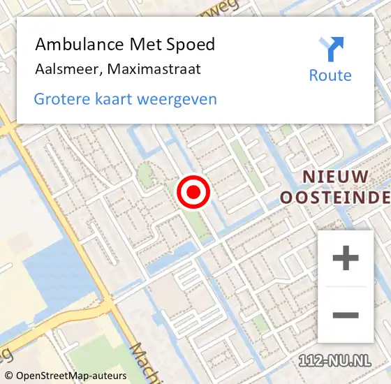 Locatie op kaart van de 112 melding: Ambulance Met Spoed Naar Aalsmeer, Maximastraat op 10 juni 2024 20:01