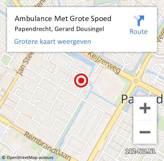 Locatie op kaart van de 112 melding: Ambulance Met Grote Spoed Naar Papendrecht, Gerard Dousingel op 10 juni 2024 20:09