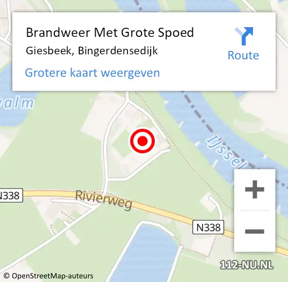 Locatie op kaart van de 112 melding: Brandweer Met Grote Spoed Naar Giesbeek, Bingerdensedijk op 10 juni 2024 20:14