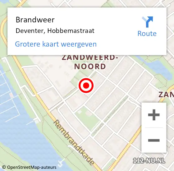 Locatie op kaart van de 112 melding: Brandweer Deventer, Hobbemastraat op 10 juni 2024 20:24