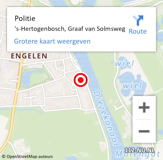 Locatie op kaart van de 112 melding: Politie 's-Hertogenbosch, Graaf van Solmsweg op 10 juni 2024 20:30