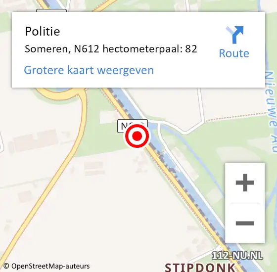 Locatie op kaart van de 112 melding: Politie Someren, N612 hectometerpaal: 82 op 10 juni 2024 20:59