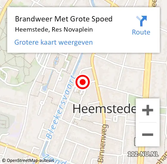 Locatie op kaart van de 112 melding: Brandweer Met Grote Spoed Naar Heemstede, Res Novaplein op 10 juni 2024 21:27