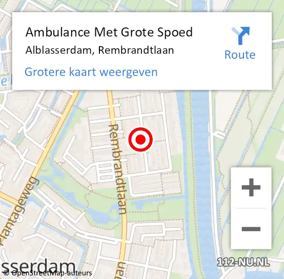 Locatie op kaart van de 112 melding: Ambulance Met Grote Spoed Naar Alblasserdam, Rembrandtlaan op 10 juni 2024 22:15