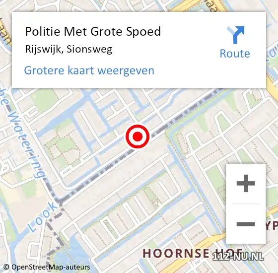 Locatie op kaart van de 112 melding: Politie Met Grote Spoed Naar Rijswijk, Sionsweg op 10 juni 2024 22:24