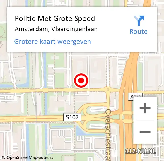 Locatie op kaart van de 112 melding: Politie Met Grote Spoed Naar Amsterdam, Vlaardingenlaan op 10 juni 2024 22:30