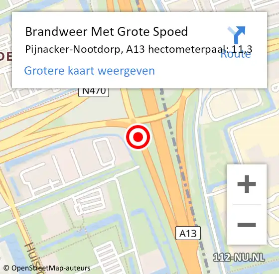 Locatie op kaart van de 112 melding: Brandweer Met Grote Spoed Naar Pijnacker-Nootdorp, A13 hectometerpaal: 11,3 op 10 juni 2024 22:47