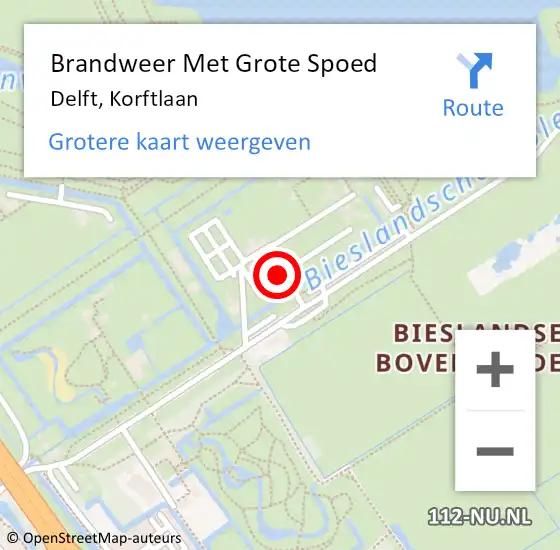 Locatie op kaart van de 112 melding: Brandweer Met Grote Spoed Naar Delft, Korftlaan op 10 juni 2024 23:50