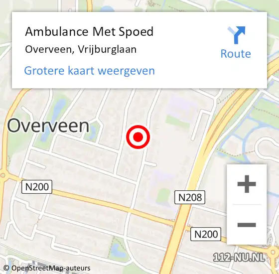 Locatie op kaart van de 112 melding: Ambulance Met Spoed Naar Overveen, Vrijburglaan op 11 juni 2024 00:02