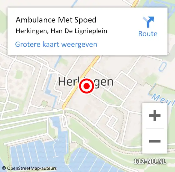 Locatie op kaart van de 112 melding: Ambulance Met Spoed Naar Herkingen, Han De Lignieplein op 9 oktober 2014 06:43