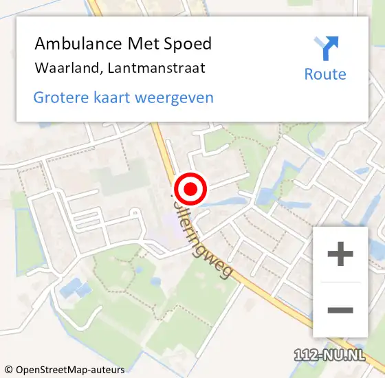 Locatie op kaart van de 112 melding: Ambulance Met Spoed Naar Waarland, Lantmanstraat op 11 juni 2024 00:04