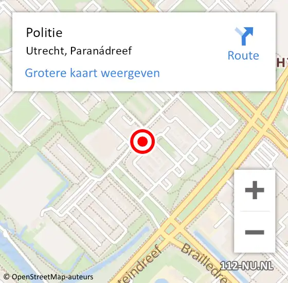 Locatie op kaart van de 112 melding: Politie Utrecht, Paranádreef op 11 juni 2024 00:10