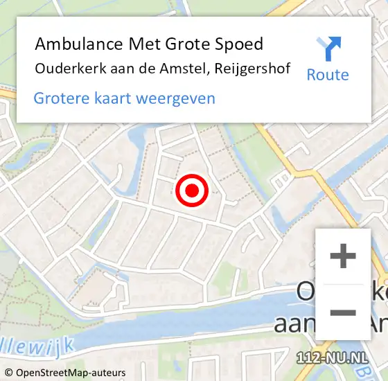 Locatie op kaart van de 112 melding: Ambulance Met Grote Spoed Naar Ouderkerk aan de Amstel, Reijgershof op 11 juni 2024 01:03