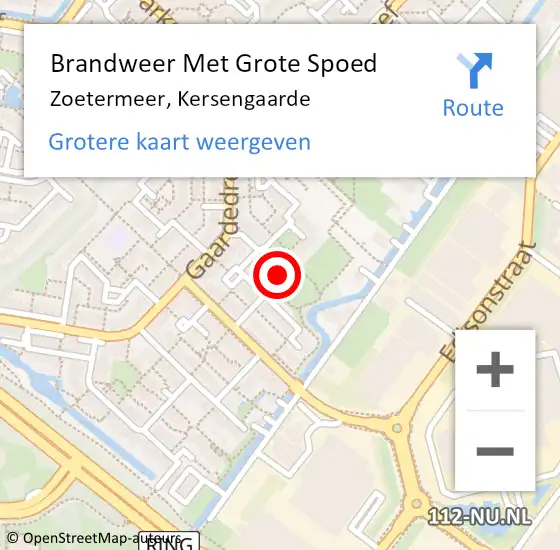 Locatie op kaart van de 112 melding: Brandweer Met Grote Spoed Naar Zoetermeer, Kersengaarde op 11 juni 2024 01:34