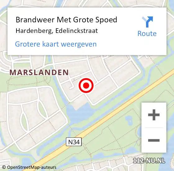 Locatie op kaart van de 112 melding: Brandweer Met Grote Spoed Naar Hardenberg, Edelinckstraat op 11 juni 2024 01:36