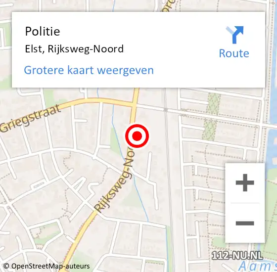 Locatie op kaart van de 112 melding: Politie Elst, Rijksweg-Noord op 11 juni 2024 01:41