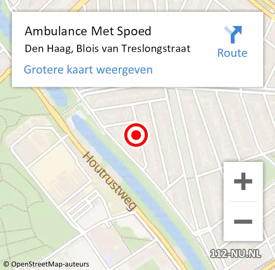 Locatie op kaart van de 112 melding: Ambulance Met Spoed Naar Den Haag, Blois van Treslongstraat op 11 juni 2024 02:05