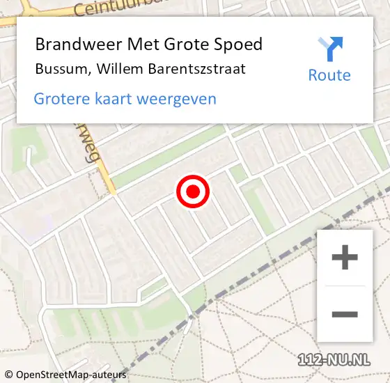 Locatie op kaart van de 112 melding: Brandweer Met Grote Spoed Naar Bussum, Willem Barentszstraat op 11 juni 2024 02:25