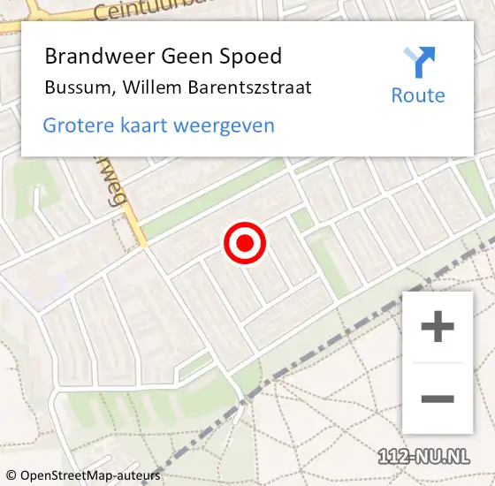 Locatie op kaart van de 112 melding: Brandweer Geen Spoed Naar Bussum, Willem Barentszstraat op 11 juni 2024 02:26