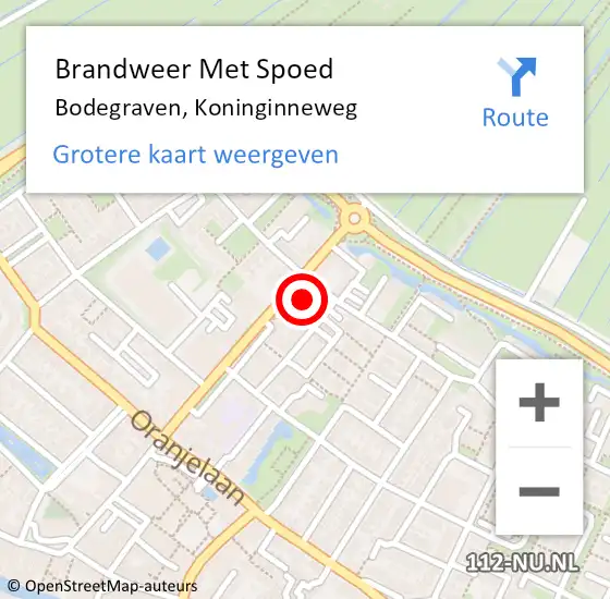 Locatie op kaart van de 112 melding: Brandweer Met Spoed Naar Bodegraven, Koninginneweg op 11 juni 2024 02:50