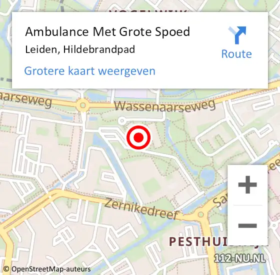 Locatie op kaart van de 112 melding: Ambulance Met Grote Spoed Naar Leiden, Hildebrandpad op 11 juni 2024 03:22