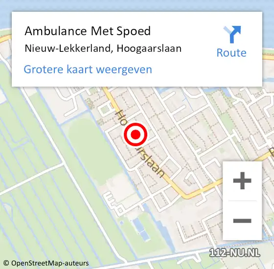 Locatie op kaart van de 112 melding: Ambulance Met Spoed Naar Nieuw-Lekkerland, Hoogaarslaan op 11 juni 2024 03:58