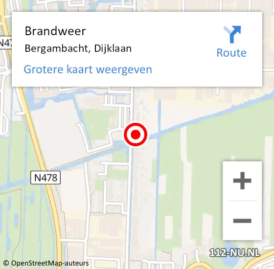 Locatie op kaart van de 112 melding: Brandweer Bergambacht, Dijklaan op 11 juni 2024 04:30