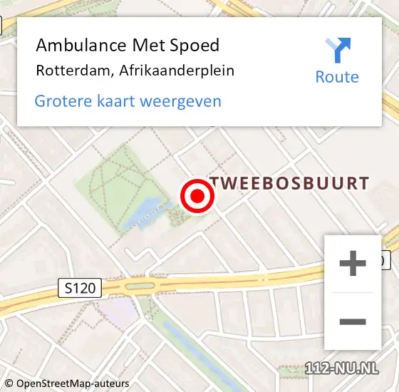 Locatie op kaart van de 112 melding: Ambulance Met Spoed Naar Rotterdam, Afrikaanderplein op 11 juni 2024 04:33