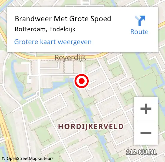 Locatie op kaart van de 112 melding: Brandweer Met Grote Spoed Naar Rotterdam, Endeldijk op 11 juni 2024 04:42