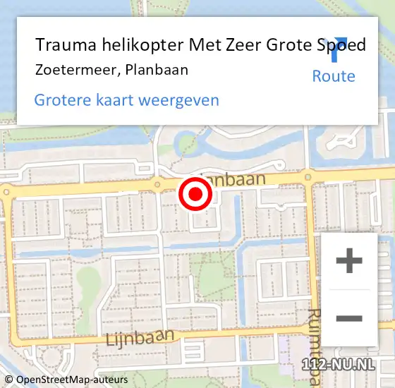 Locatie op kaart van de 112 melding: Trauma helikopter Met Zeer Grote Spoed Naar Zoetermeer, Planbaan op 11 juni 2024 05:24