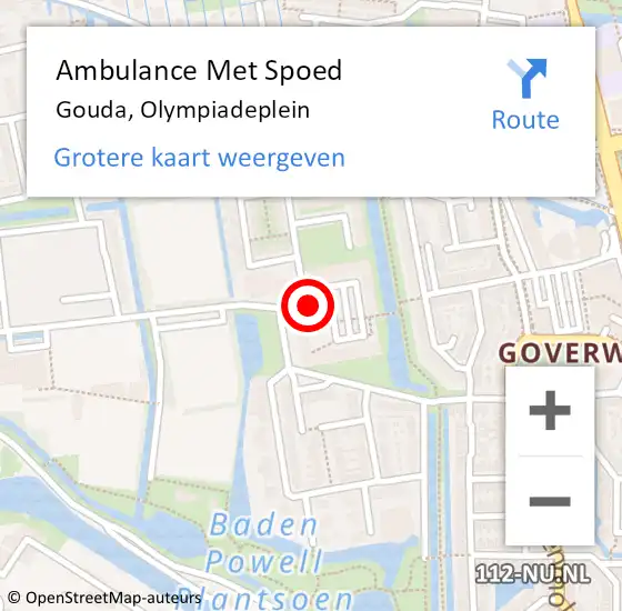 Locatie op kaart van de 112 melding: Ambulance Met Spoed Naar Gouda, Olympiadeplein op 11 juni 2024 05:43