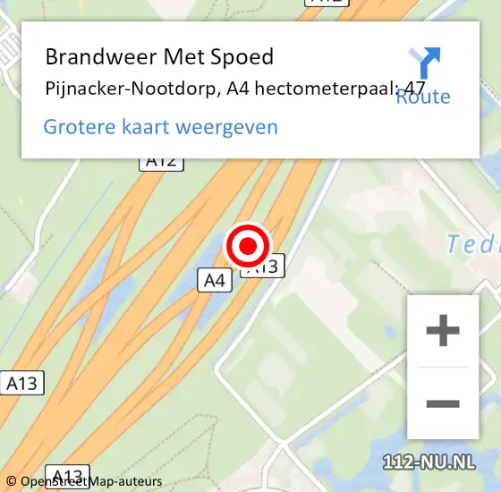 Locatie op kaart van de 112 melding: Brandweer Met Spoed Naar Pijnacker-Nootdorp, A4 hectometerpaal: 47 op 11 juni 2024 06:22